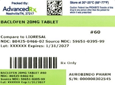 Baclofen 20mg #60 (Baclofen 20mg 80425 0466 02)